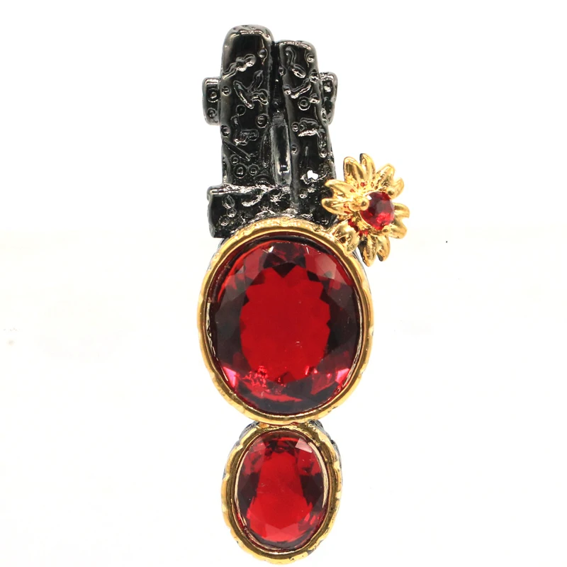 

37x14mm Gothic Vintage Created Red Blood Ruby London Blue Topaz For Women Black Gold Silver Pendant Eye Catching Hiphop
