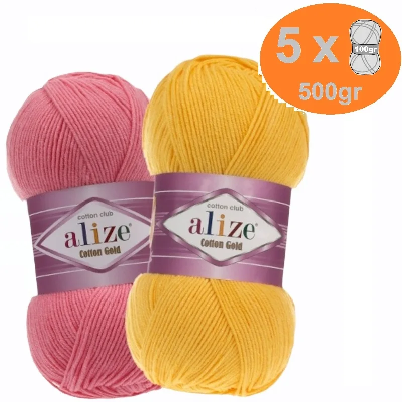 Alize хлопок пряжи золота 5x100gr 330mt % 55 амигуруми мягкое детское одеяло кардиган