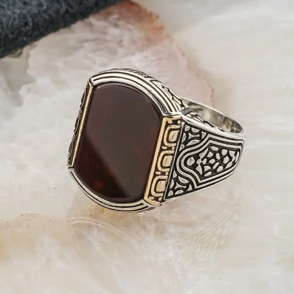 925 пробы Серебряное гладкое мужское кольцо из агата | Украшения и аксессуары