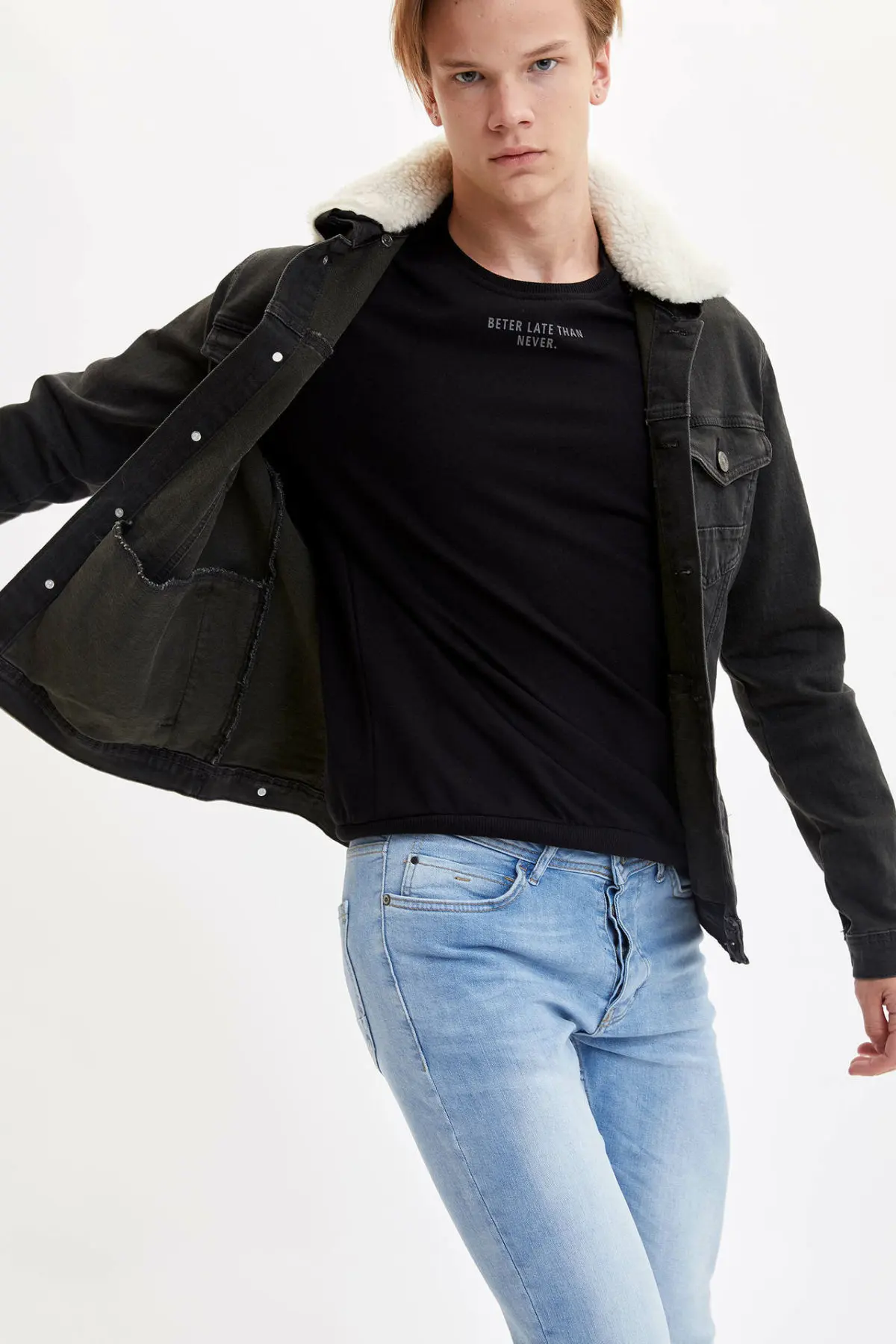 DeFacto модные мужские шерстяные джинсовые куртки с отворотом высококачественные