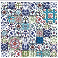 Patchwork Decor Theme Mosaic Ceramic View Moroccan Tile Traditional Art Print Eastern Style Shower Curtain Bath Decorations