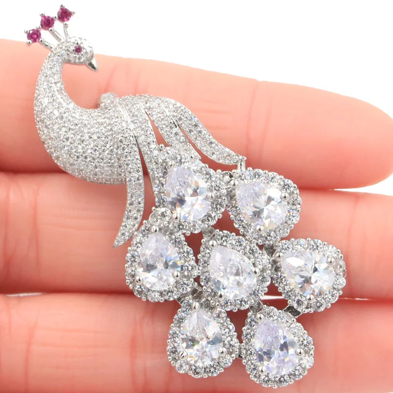 

62x28 мм необычный длинный большой 14 г Феникс Белый сапфир Турмалин CZ женский серебряный кулон Вечерние