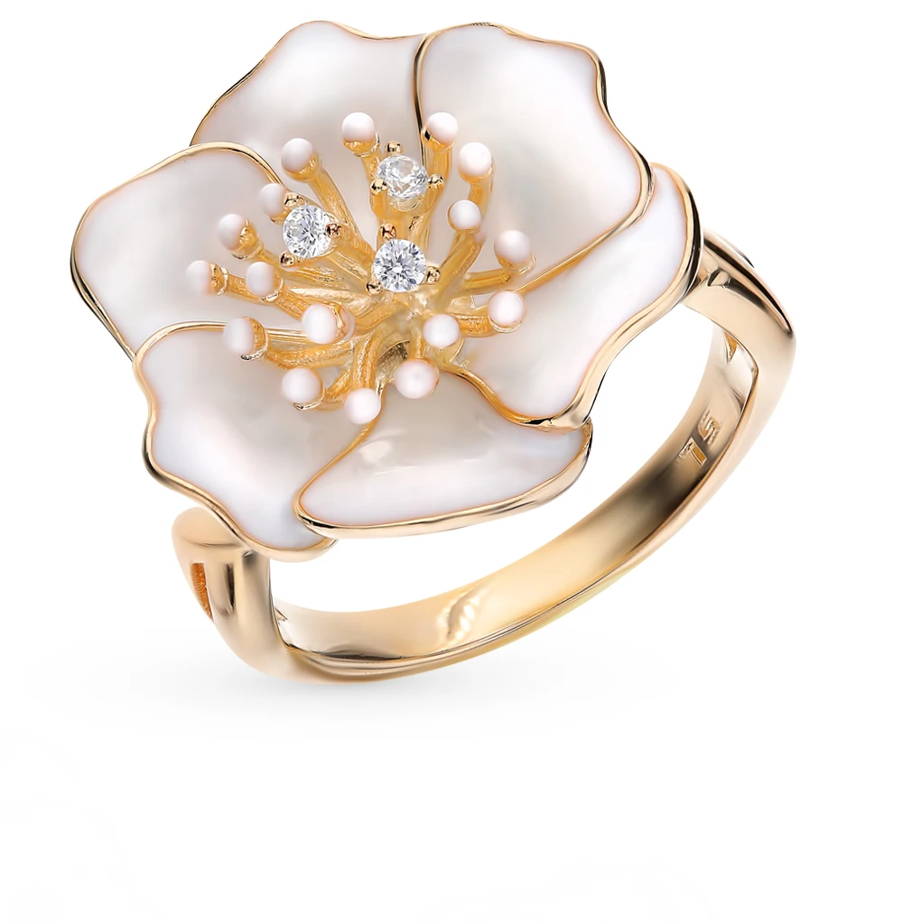 Серебряное кольцо с фианитами и эмалью SUNLIGHT проба 925 | Украшения аксессуары