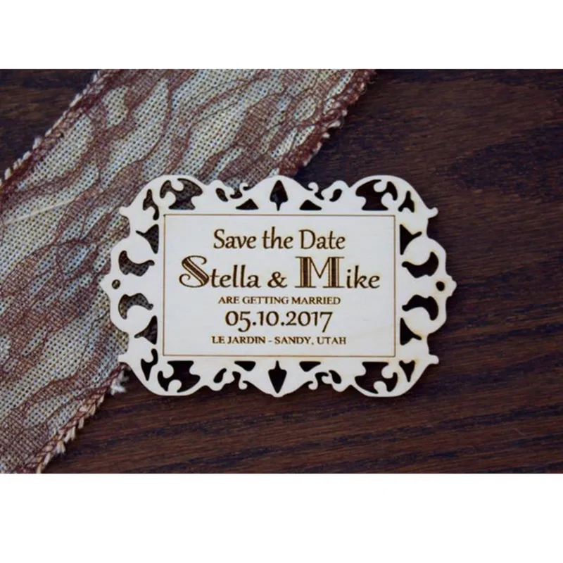 Гравированная лазером древесина магнит персонализированные магниты для свадьбы