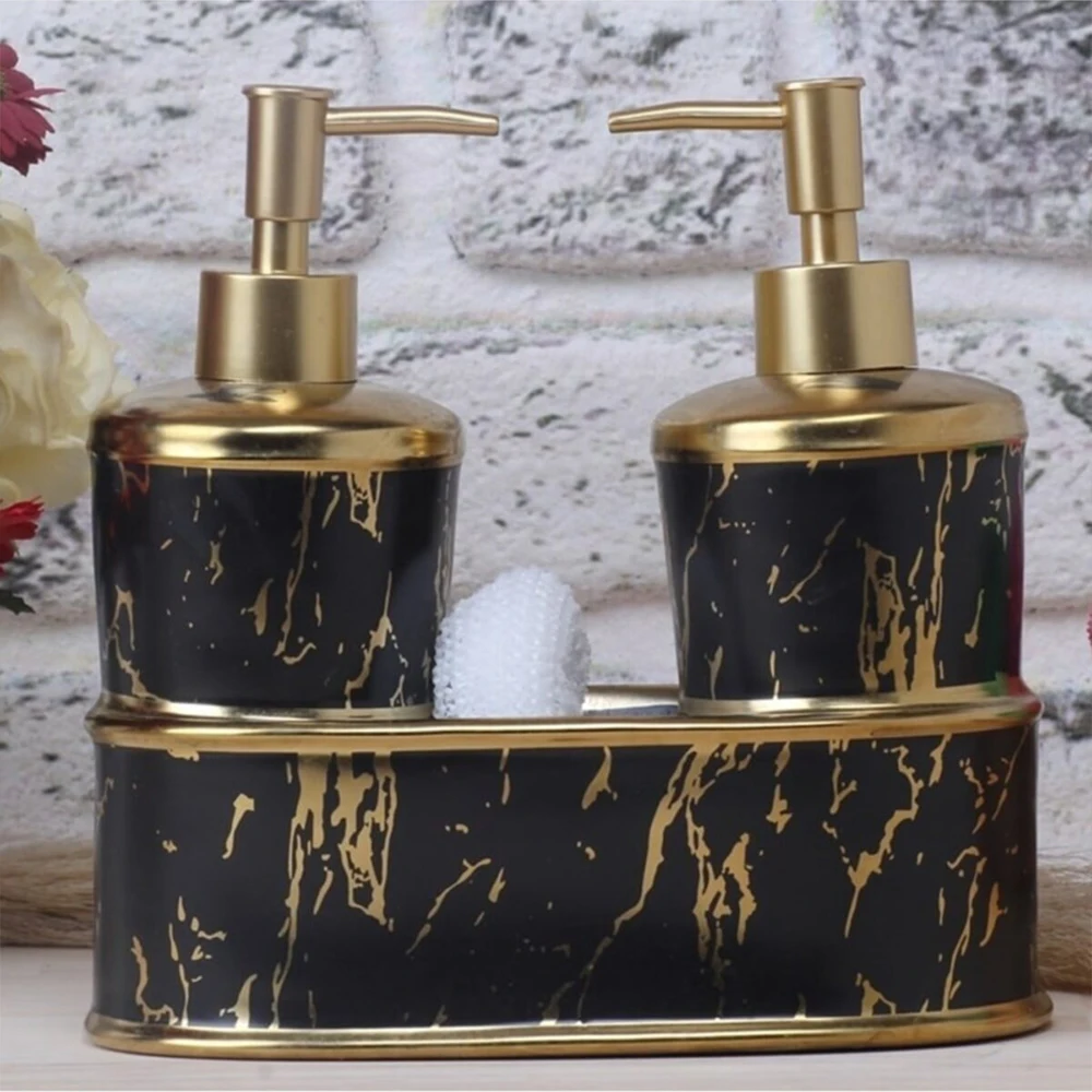 

Porcelain Double Liquid Soap Dispenser 700ML with Sponge Bathroom Accessories Luxury Washing Appliances