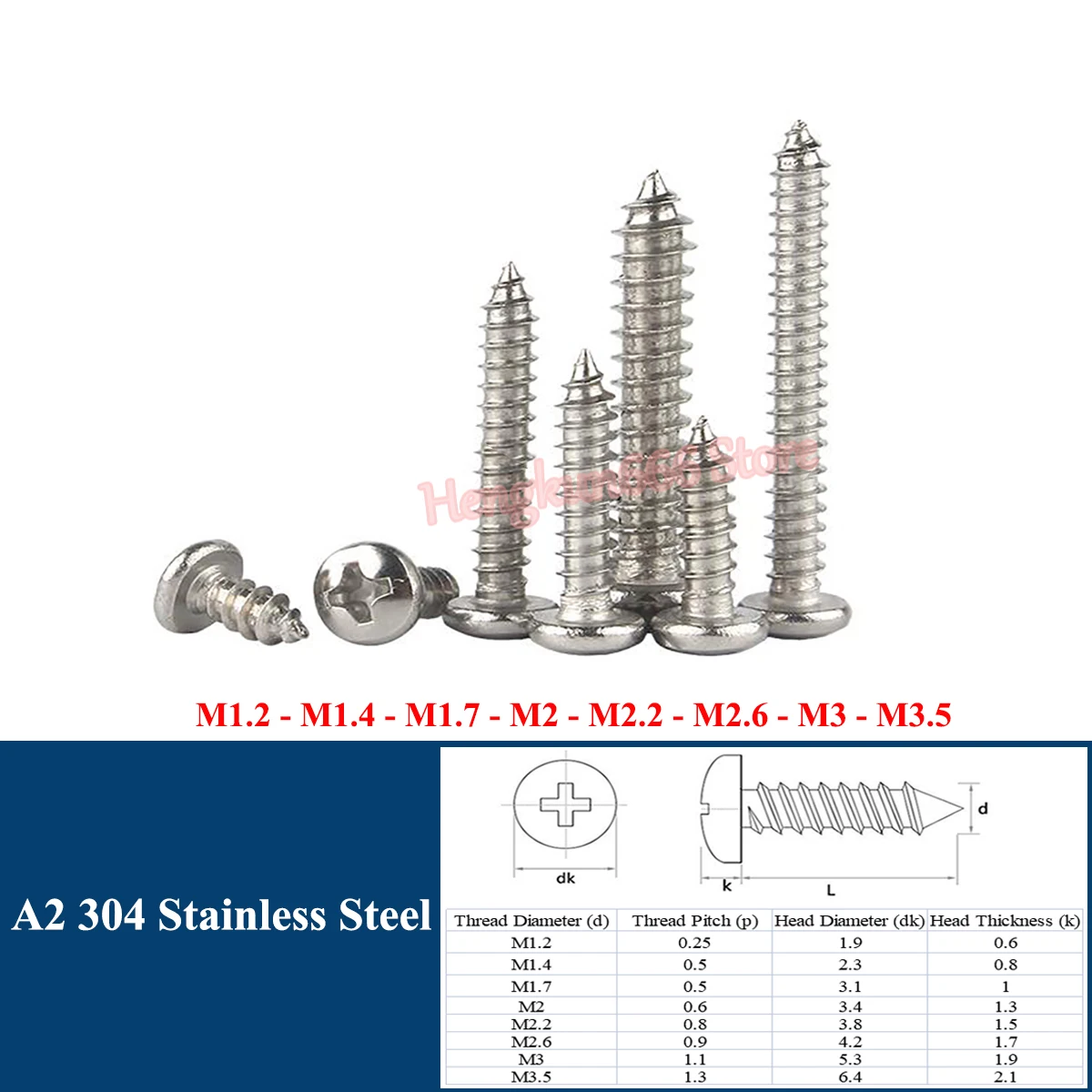 

M1.2 M1.7 M2 M2.2 M2.6 M3 M3.5 Phillips Pan Head Sheet Metal Self Tapping Screws 304 Stainless Steel Cross Round Head Wood Screw