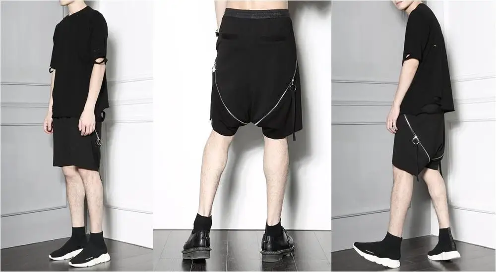 Original Design Men's Zippered Trousers Shorts / Loose Casual Gym Sports Pants Dropped Crotch Sarouel Pants / Harem Basketball S