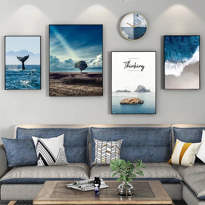 

Coastal Sunrise Nature Scenery Wall Poster Nordic Canvas Art Print Sky Sea Painting Landscape Scandinavian Decor Picture