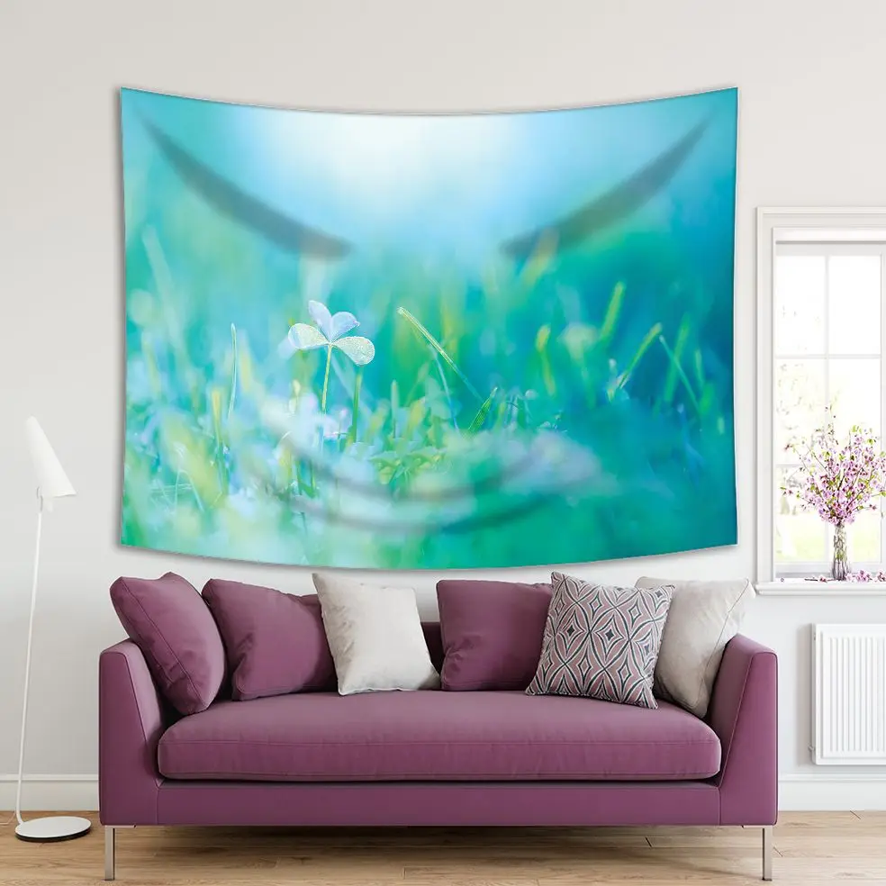 

Tapestry Spring Flowers Grasses Sun Rays in Natural Soft Colors Sunny Morning Scenery Photo Green Blue
