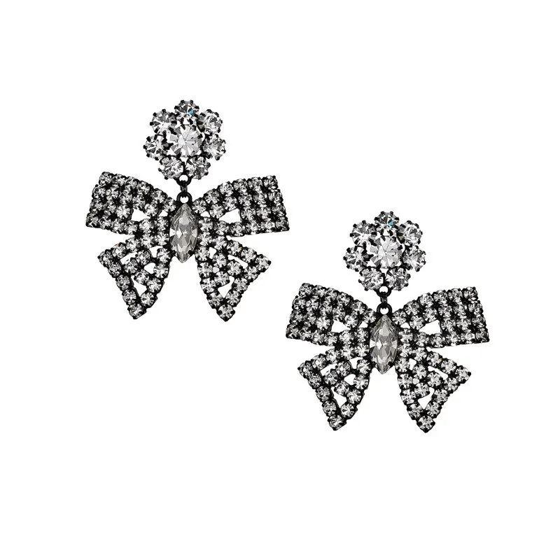 

Super Flash Zircon Full Diamond Black Bow Earrings Retro Niche Design Temperament Retro Earrings Earrings Women