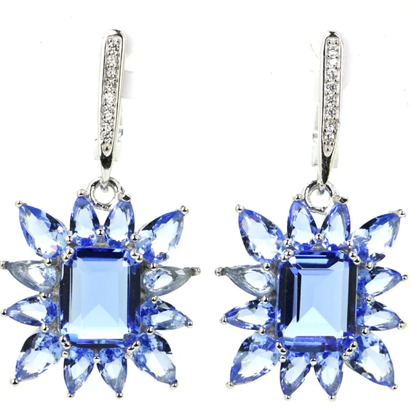 

38x18mm Deluxe 6.9g Created London Blue Topaz Green Peridot Violet Tanzanite 925 Solid Sterling Silver Earrings
