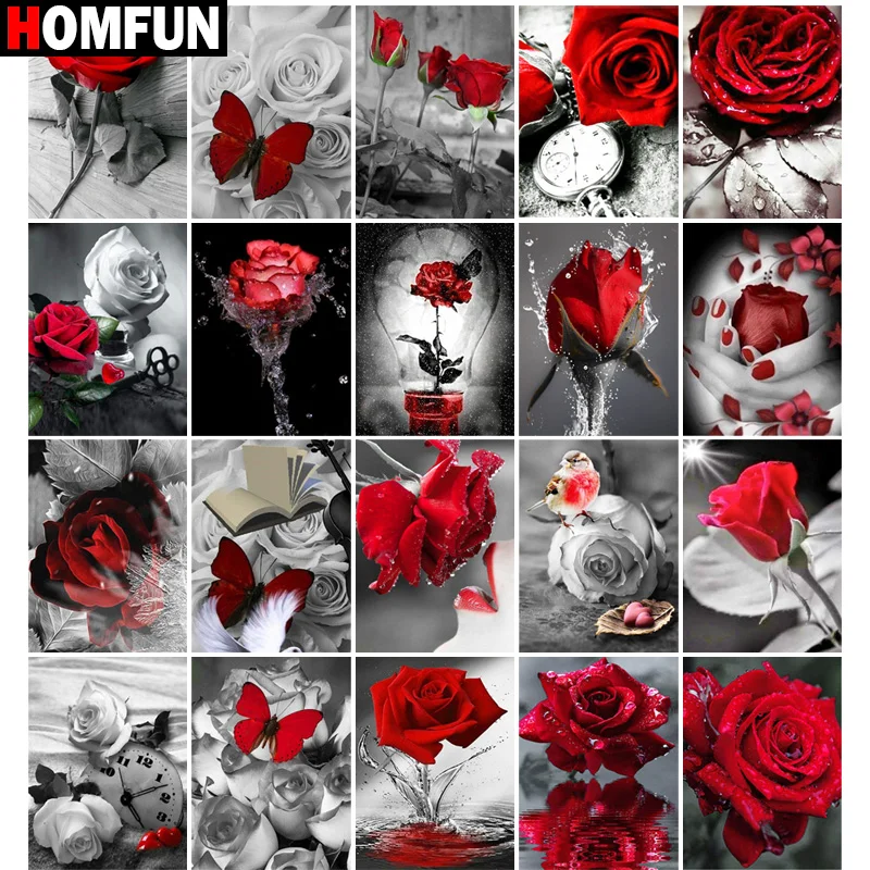 

HOMFUN Full Diamond Embroidery "Rose Flower" Diamond Painting Cross Stitch Patterns Rhinestone Unfinished Home Decor