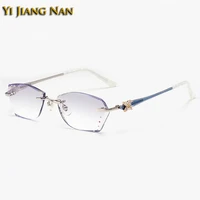 women pure titanium optical prescription glasses frame fashion diamond trimmed tint gray color lens eyeglasses spectacle eyewear