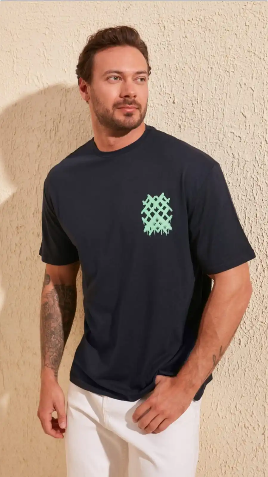 

Lacivert Erkek Srt Baskl Geni Kesim T-Shirt Erkek Giyim Gen Giyim 2021 lkbahar Yaz Koleksiyonu