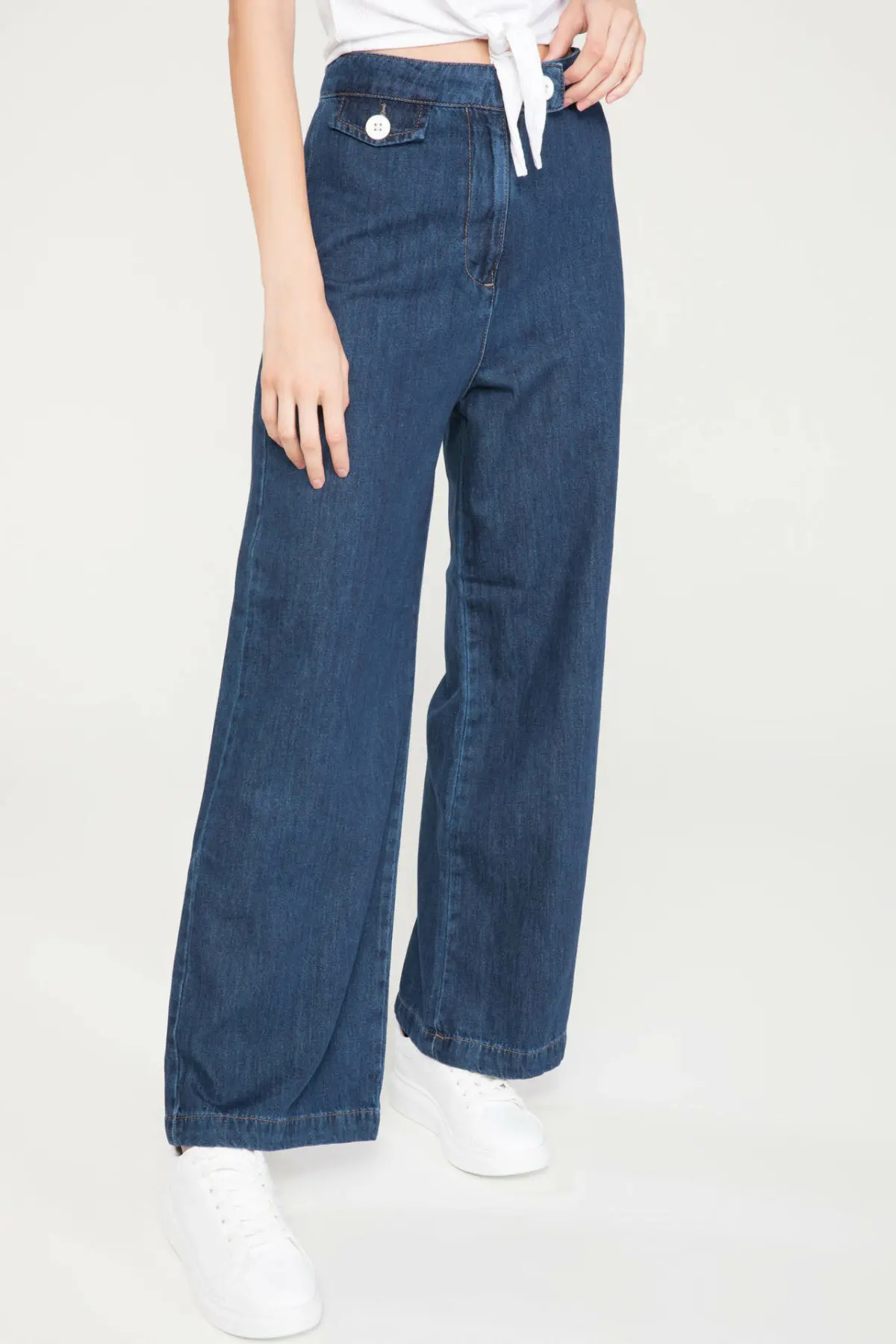 DeFacto синие женские простые джинсовые широкие брюки модные джинсы Стильные