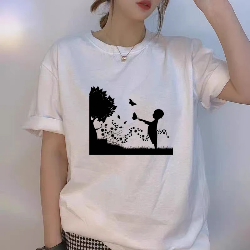 

Woman Butterfly Tree Print Harajuku Summer T Shirts Casual Round Neck Short Slee Top Tee Shirt,O Neck Drop Ship