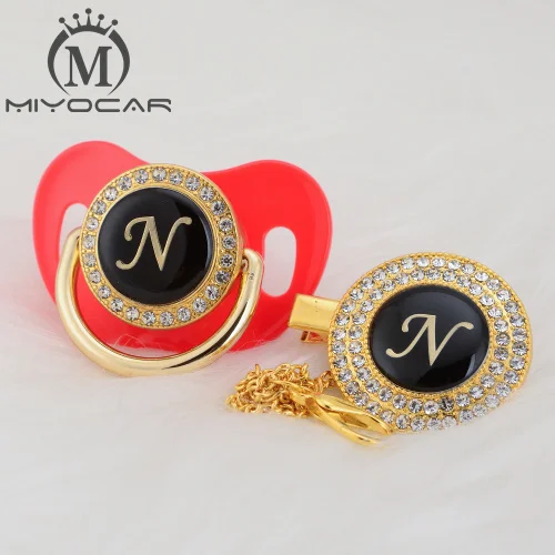 MIYOCAR уникальный дизайн имя инициалы Письмо N Элегантный bling соска и пустышка Клип BPA бесплатно пустышка bling уникальный дизайн LN - Цвет: LN-5  0-6M