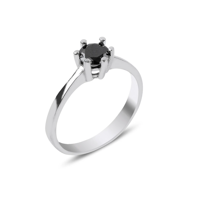 

Silver 925 Sterling Black Zircon Engagement Ring
