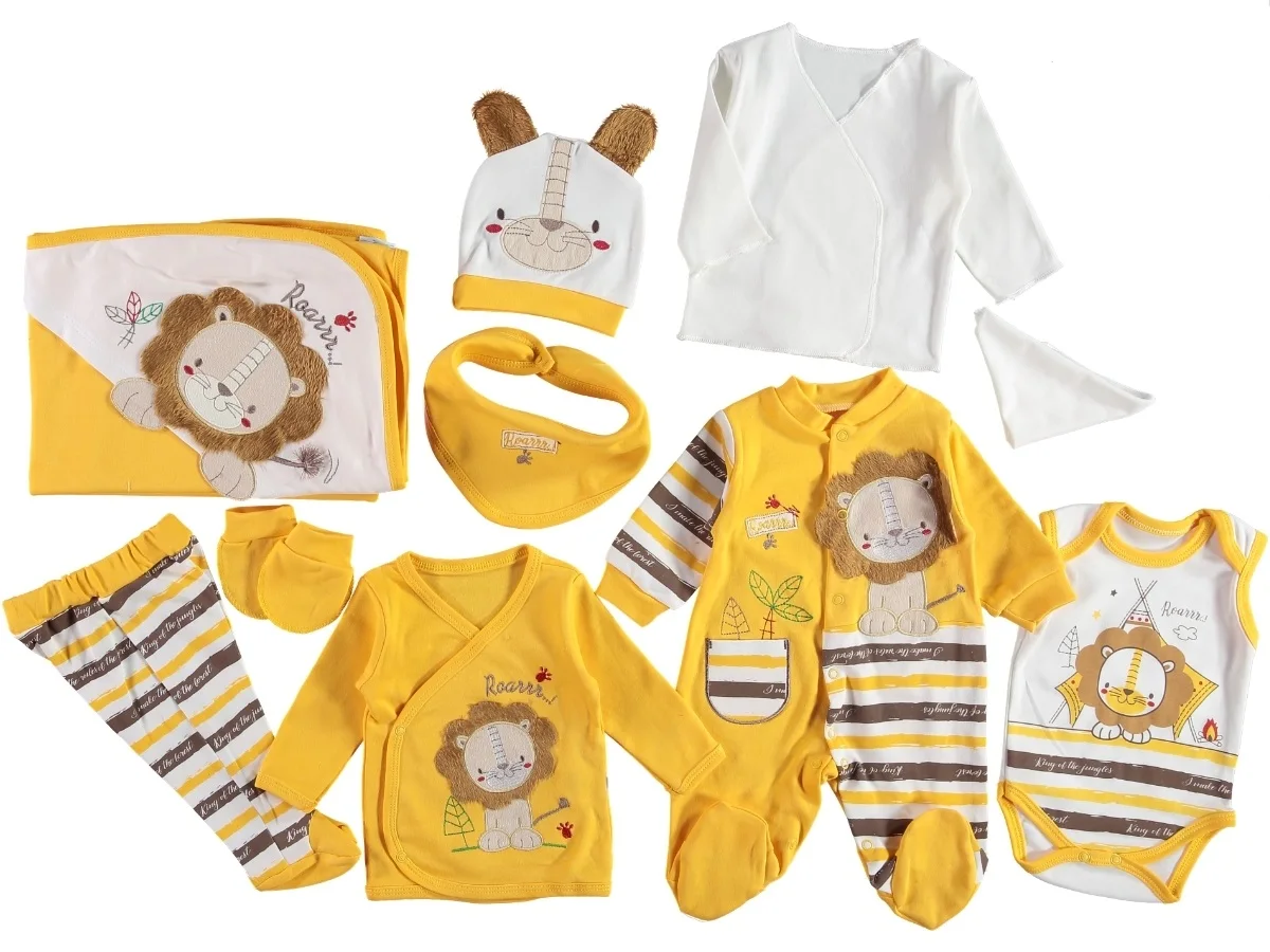 

Newborn Hospital Check-out set 10 pieces Lion Figured 100% cotton Turkish Quality 0-3 Months