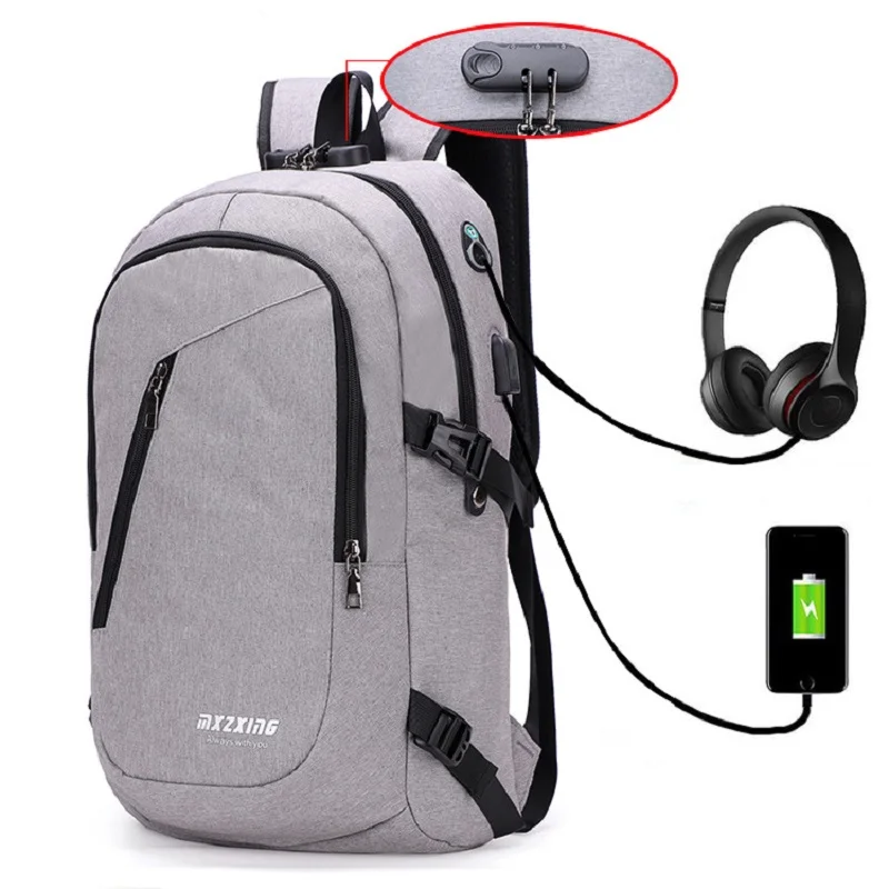 

Unisex Coded Lock USB Charging Functional Backpack Large Capacity 15.6inch Laptop Bags Business Travel Daily School Bag Rucksack