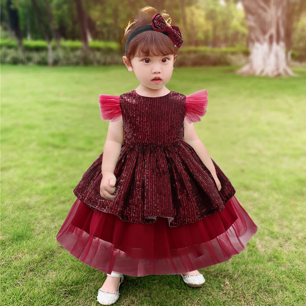 2021 летнее платье с блестками и большим бантом для маленьких девочек свадебное