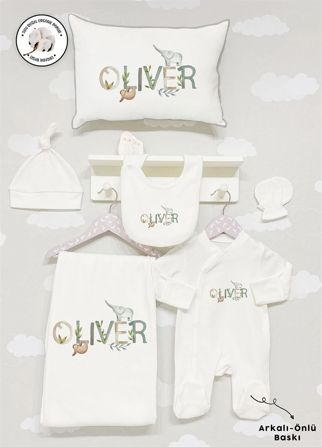 

Personalized Organic Cotton Fabric Girls Boy Baby 6-Pcs Rompers Set Custom Clothes Winter Spring