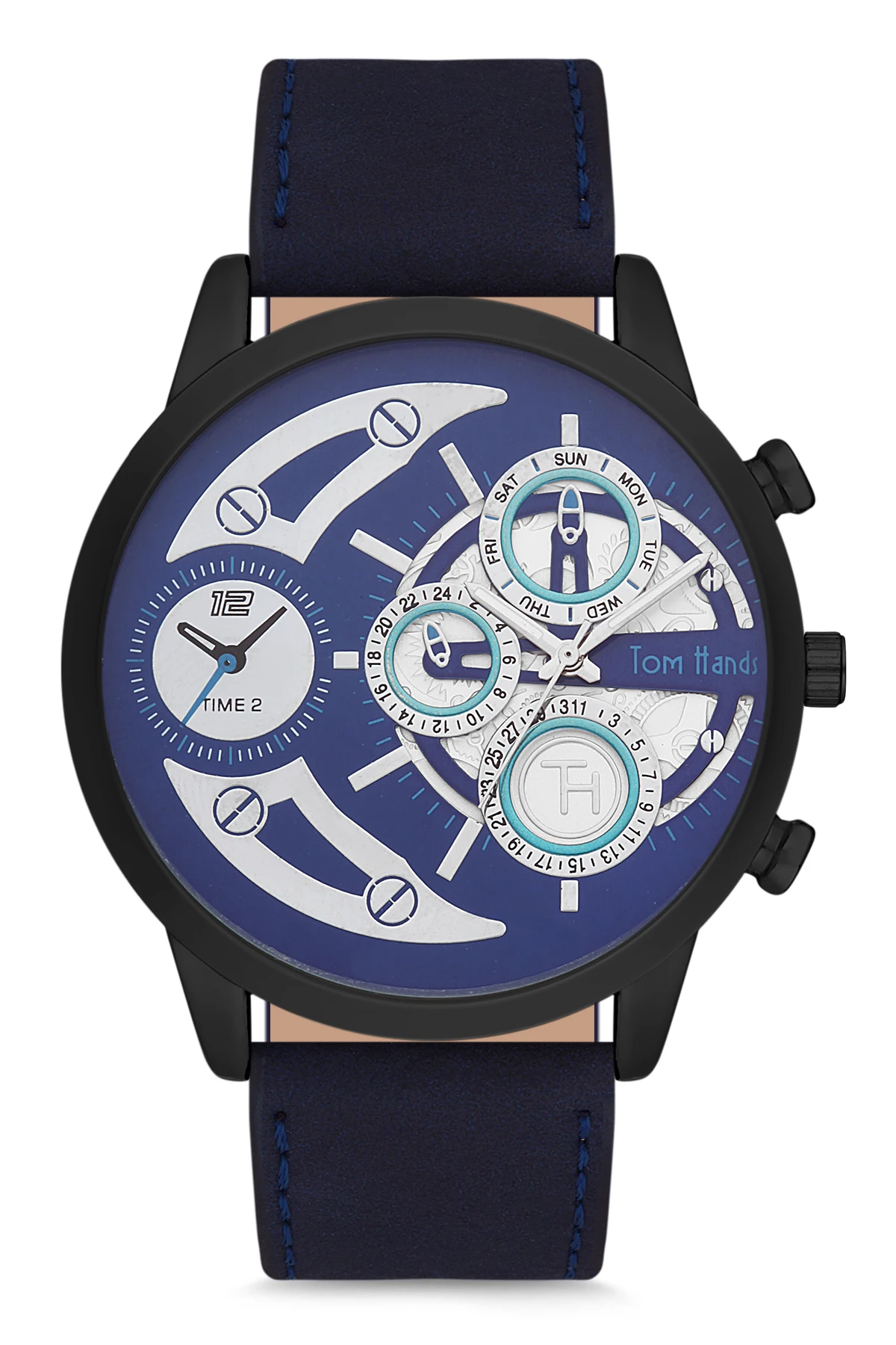 

2020 top Brand Luxury Fashion Men 'S Navy Blue Leather Quartz Wristwatches Clock THST1-T0503-ED773 Tom & Hands