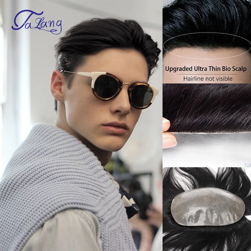 LATANG Synthetic Men's Hair Wig Thin Section Europe  Men Wig Thin Skin Men Toupee Pu Toupee invisible Knot Hair piece Replacemen
