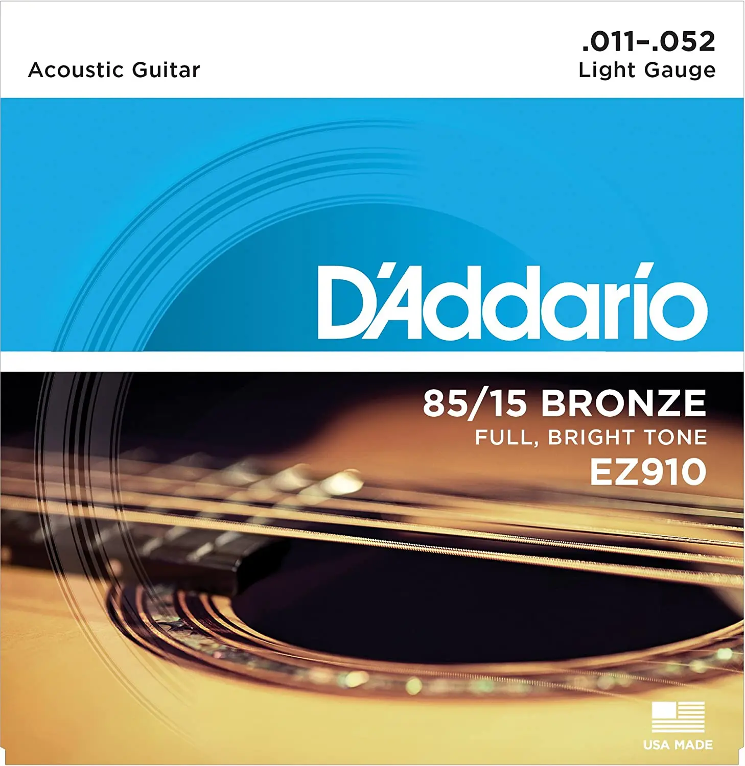 Enlarge DADDARIO EZ910 ACOUSTIC GUITAR WIRE SET 85/15 BRONZE LIGHT GAUGE