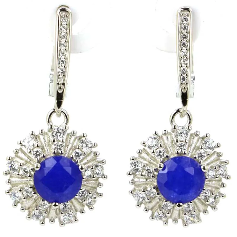 

33x15mm Elegant 5.7g Real Blue Sapphire Created Pink Tourmaline Blue Topaz CZ 925 Solid Sterling Silver Earrings