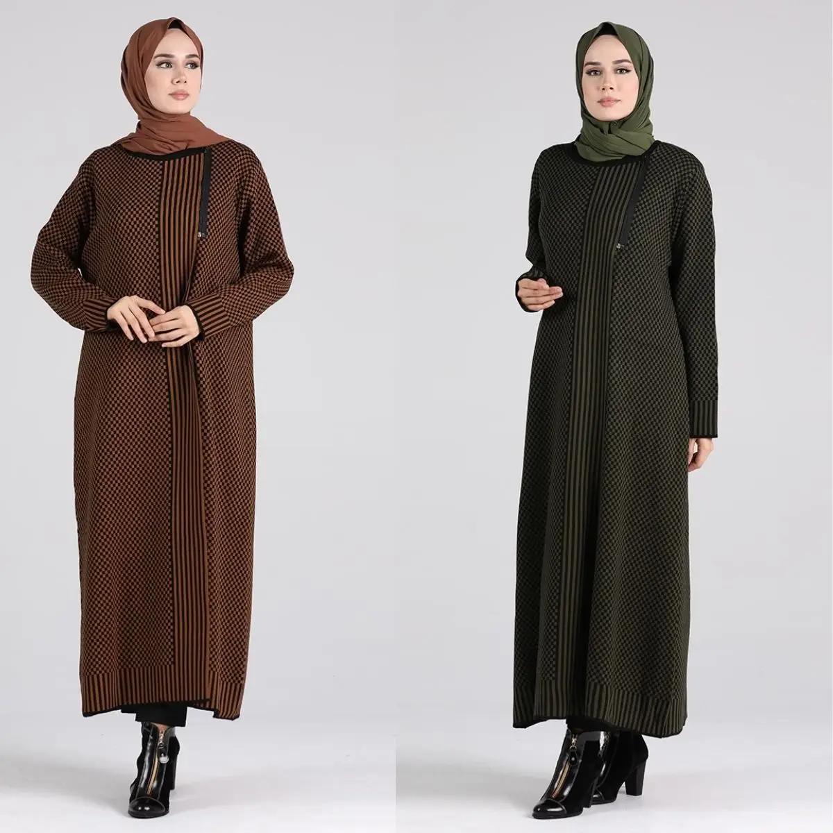 Knitwear Cap Zipper Long Sleeve Belted Pocket Jacket Collar Winter Women Muslim Fashion Hijab  Turkey  Istanbul  Islamic  Dubai
