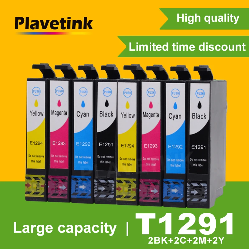 

Plavetink 2 комплекта совместимых чернильных картриджей, полные чернила для Epson T1291-T1924 Stylus SX440W SX445W SX525WD SX535WD SX620FW BX925FW