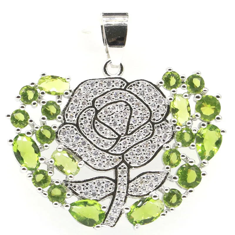 34x34 мм Красивый зеленый Перидот В Форме Розы с белым фианитом подарок для женщин