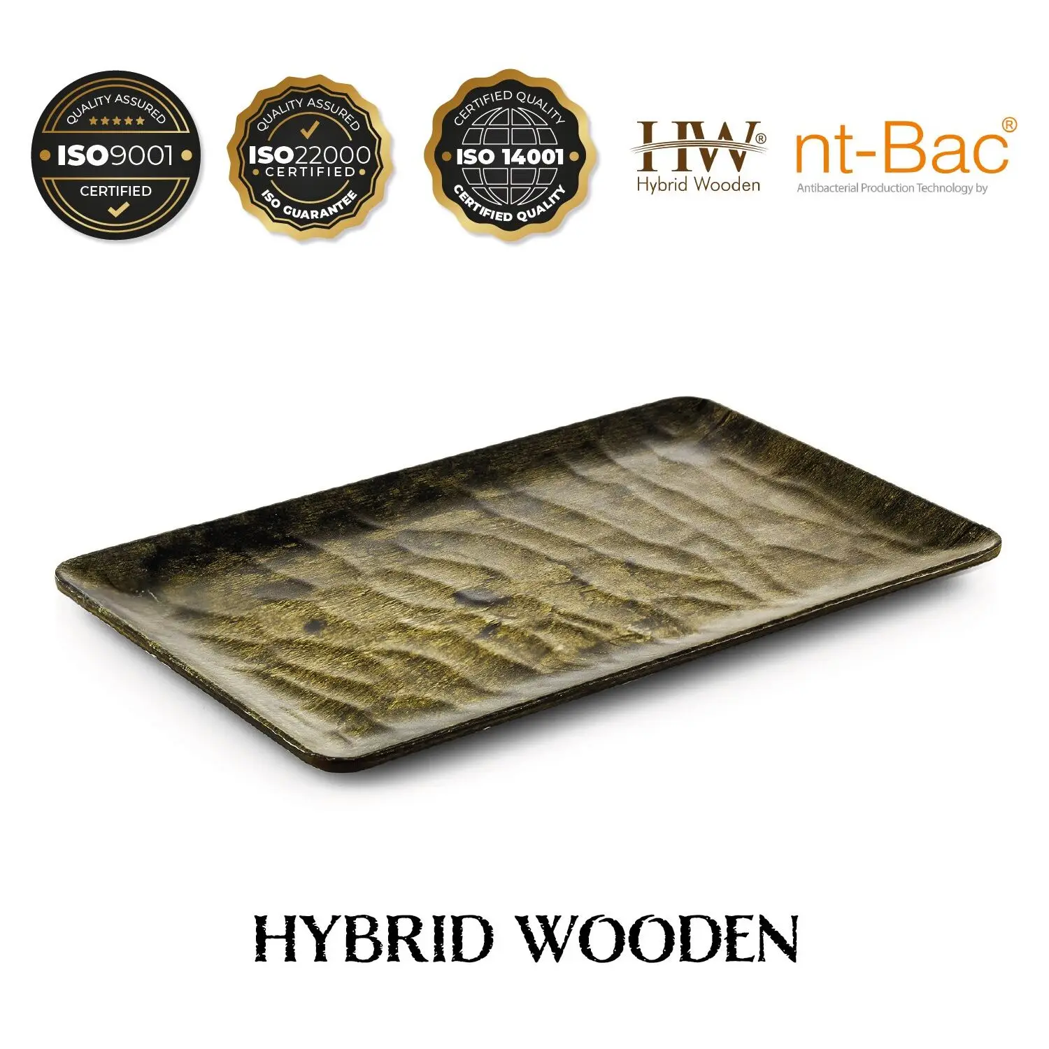 Melamine Hybrid Wood Serving Plate 6pcs rectangle Nordic styl Imitation Porcelain Unbreakable For Fruit Salad Food presentation