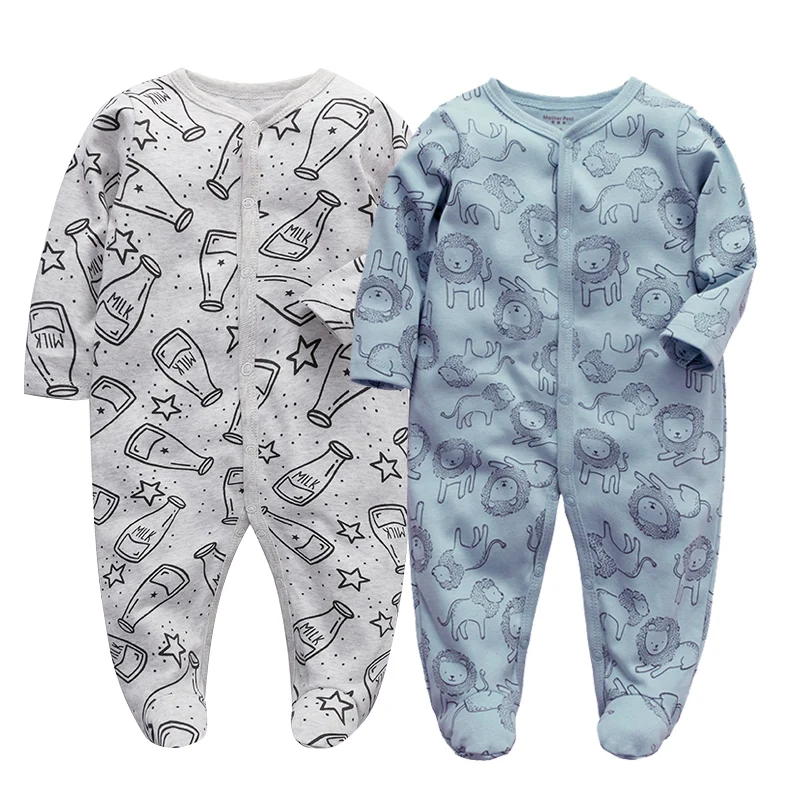 Newborn Baby Boys Girls Sleepers Pajamas Babies Jumpsuits 2 PCS/lot Infant Long Sleeve 0 3 6 9 12 Months Clothes Wholesale | Мать и