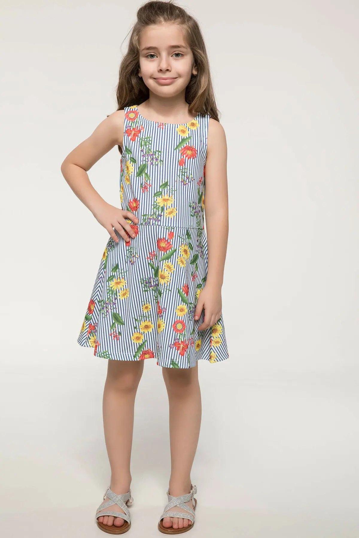 DeFacto New Girl Fashion Crewneck Dress Casual Kids Sleeveless Floral Pleated Comfort Dresses Summer - J6756A618SM | Детская одежда и