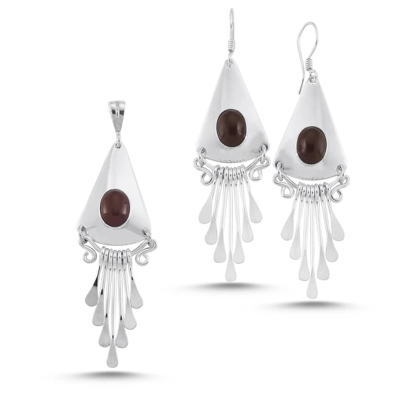 

Silver 925 Sterling Red Agate Stone Handwork Set
