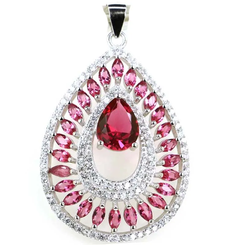 

39x25mm Jazaz European Design 4.3g Created Rhodolite Garnet Pink Kunzite London Blue Topaz CZ 925 Solid Sterling Silver Pendant