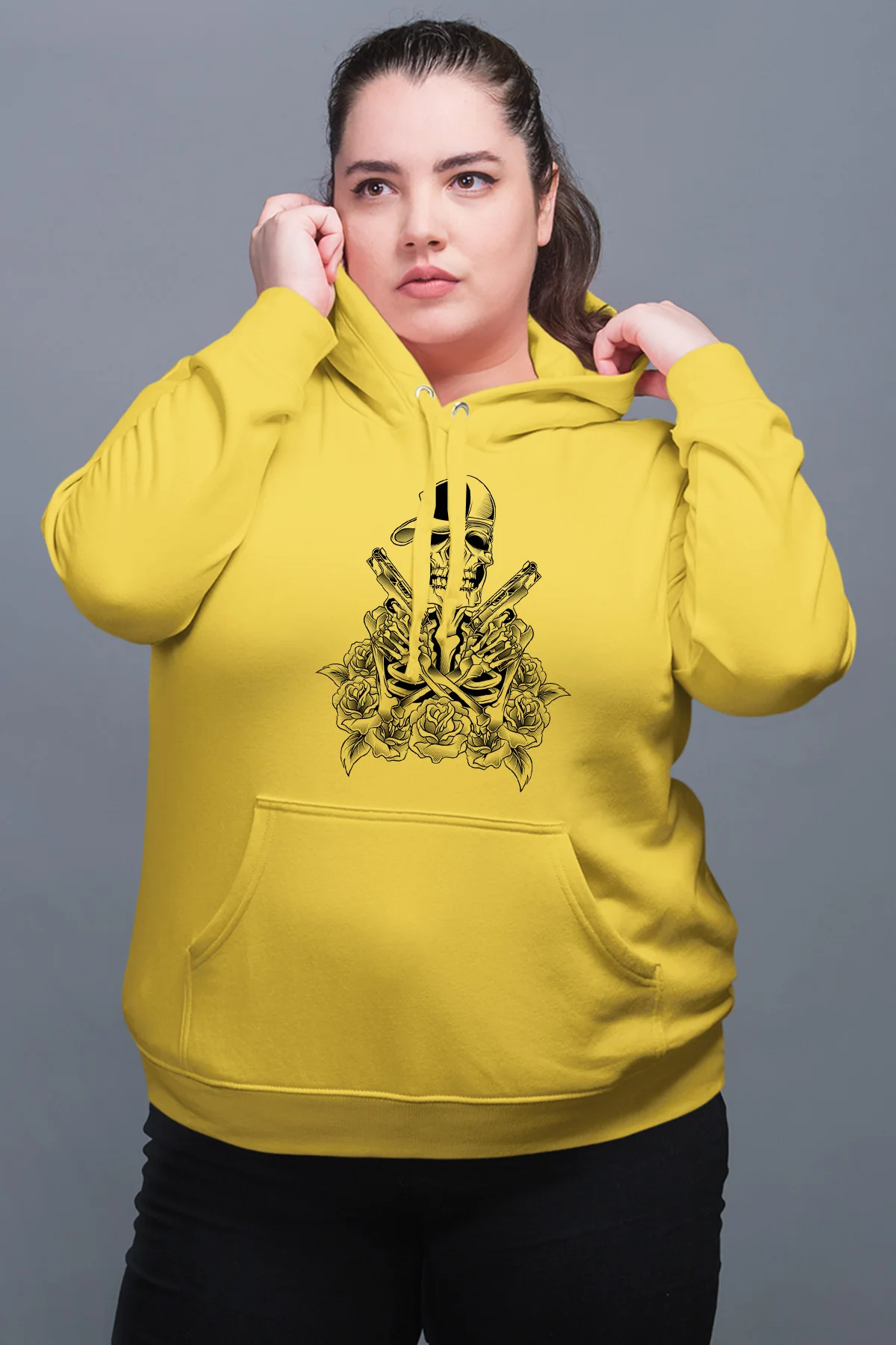 Angemiel одежда Гангстер Скелет Желтый Женская толстовка с капюшоном |