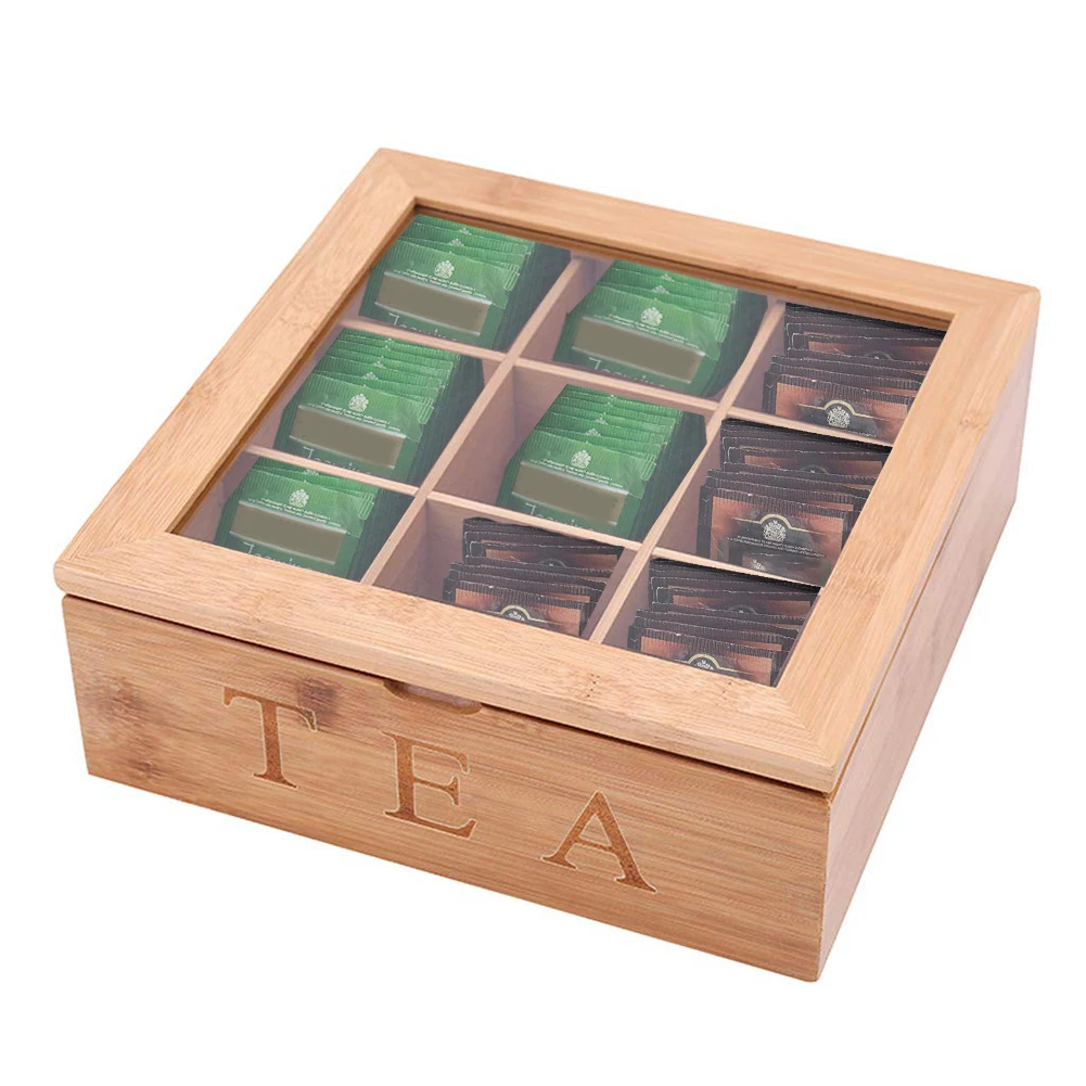 Бамбуковая чайная коробка с 9 отделениями держатель для кофейных/чайных