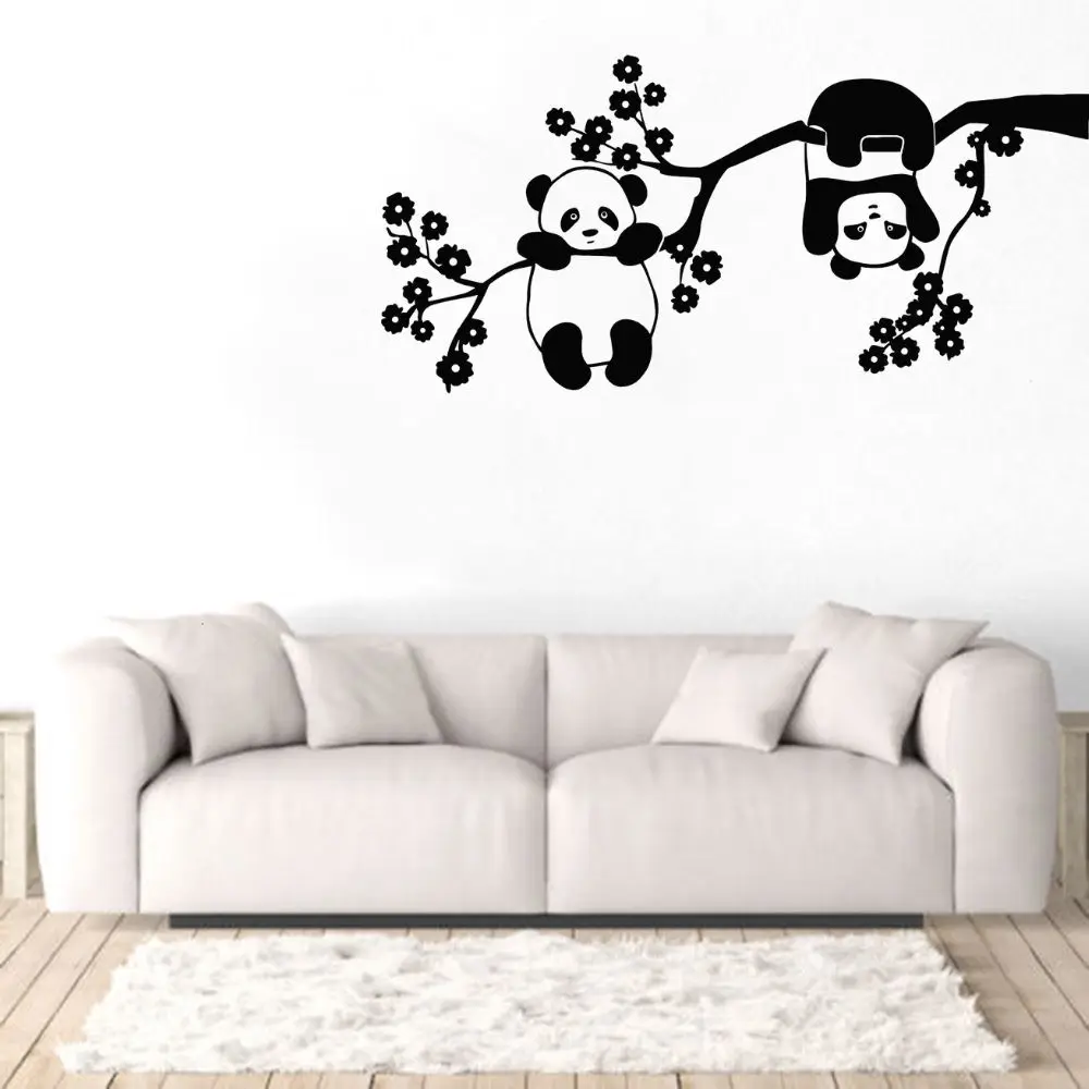 

Two Cute Panda Playing On Branch Mural Wall Decal Animal Sticker for Home Living Room Decoration Removable A002367