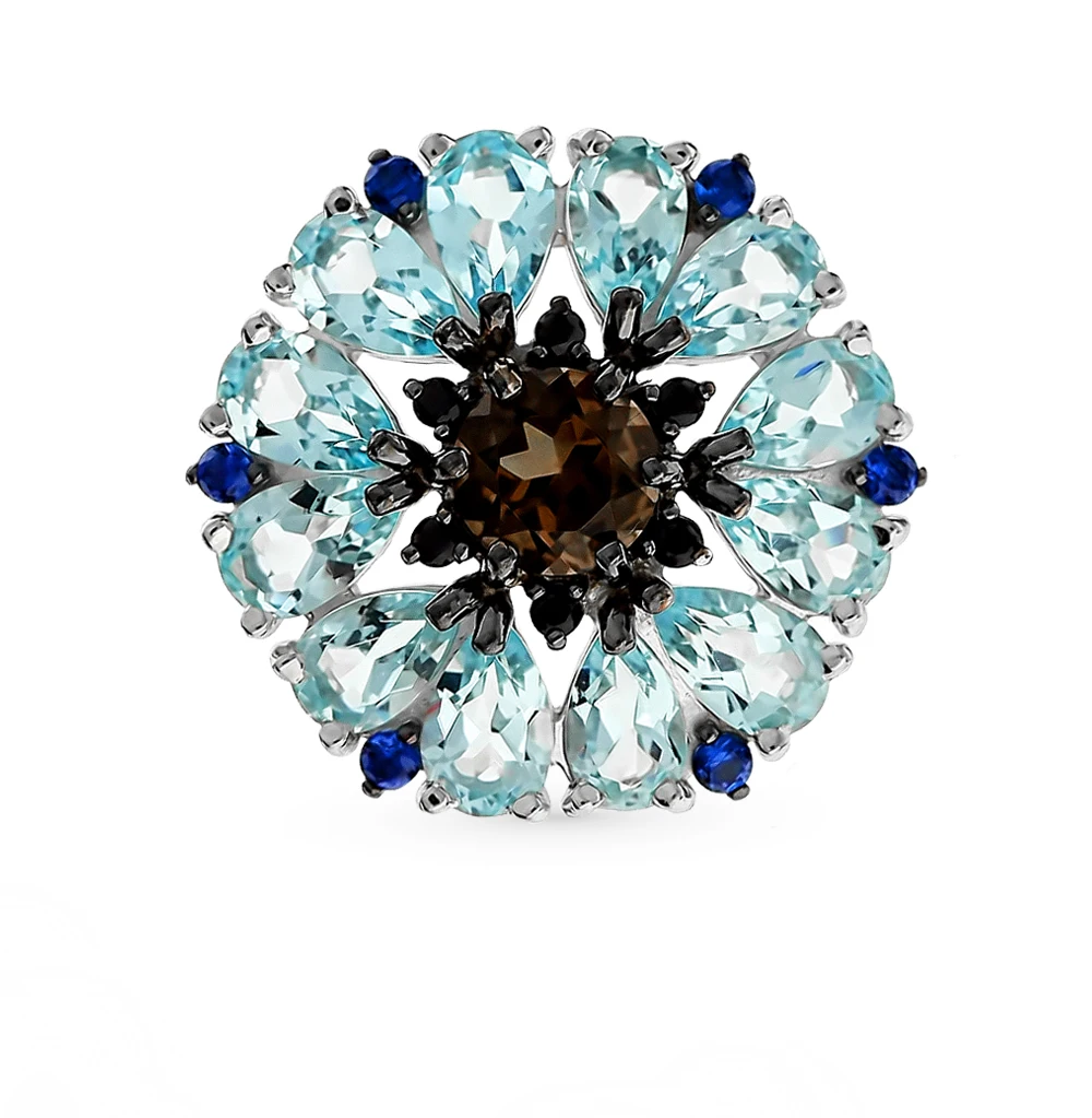 Серебряная брошь с раухтопазами и топазами SUNLIGHT проба 925|Украшения для волос