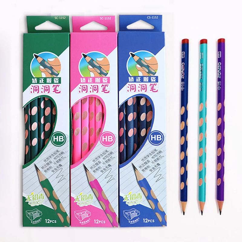 

12Pcs Triangle HB Wooden Pencil With Hole Children Creative Pencil Gift School Office Supplies Stationery Correction Tool Gift