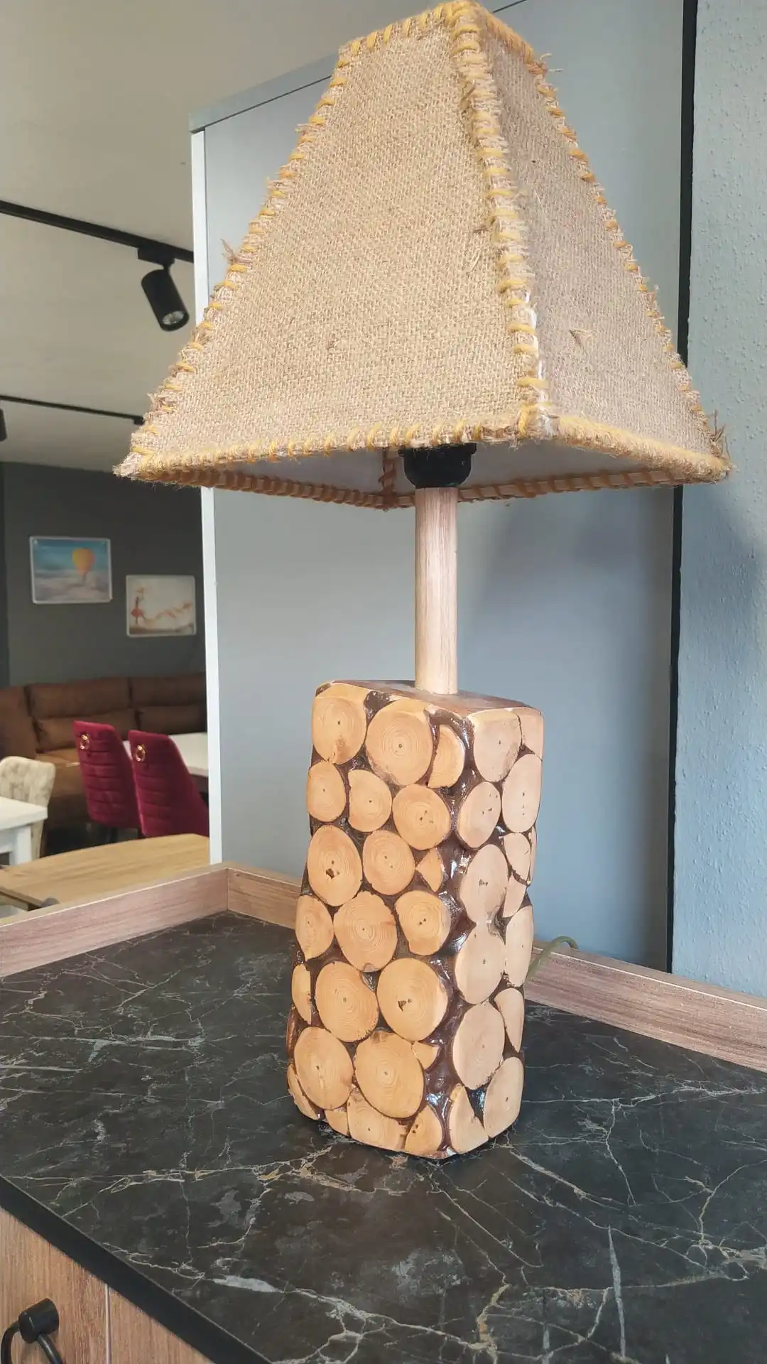 Custom handmade Natural Cut Billet Machined Baked Living Room Office Decorative Fancy Rope Decorated Wooden Night Lamp