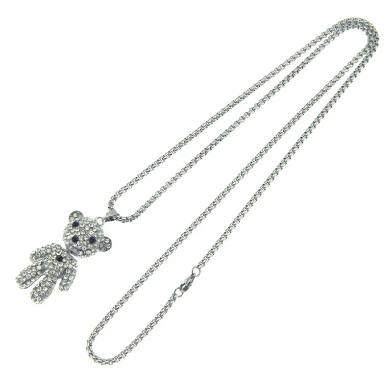 

Classic Panda Pendant Necklace 28" Alloy Rhinestone Long Sweater Chain All-match Dress Lovely Charm Necklace Jewelry for Womens