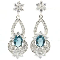 40x13mm luxury long london blue topaz pink tourmaline white cz women dating silver earrings