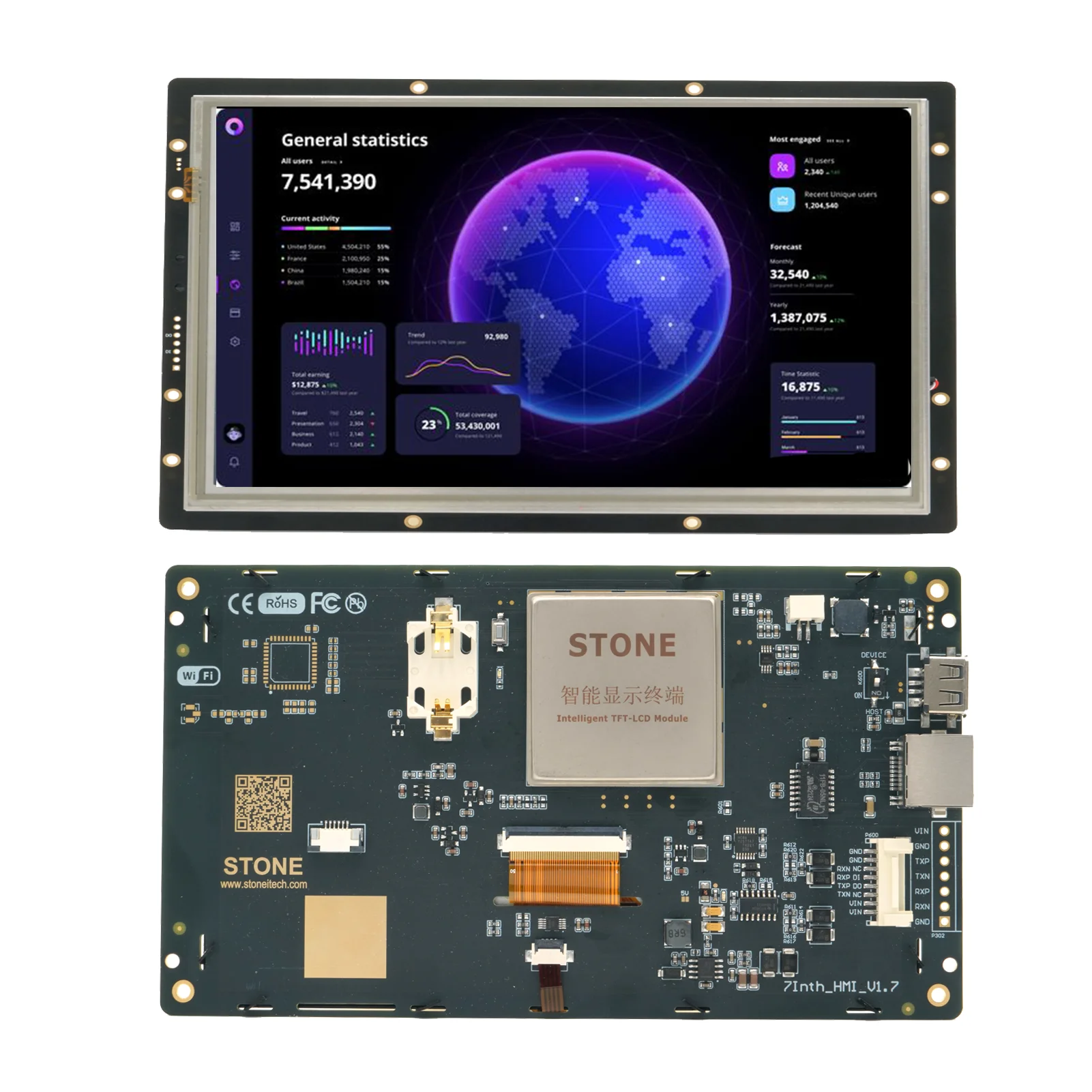 7 Inch HMI Serial LCD Display Module with Program + Touch Screen for Equipment Control Panel