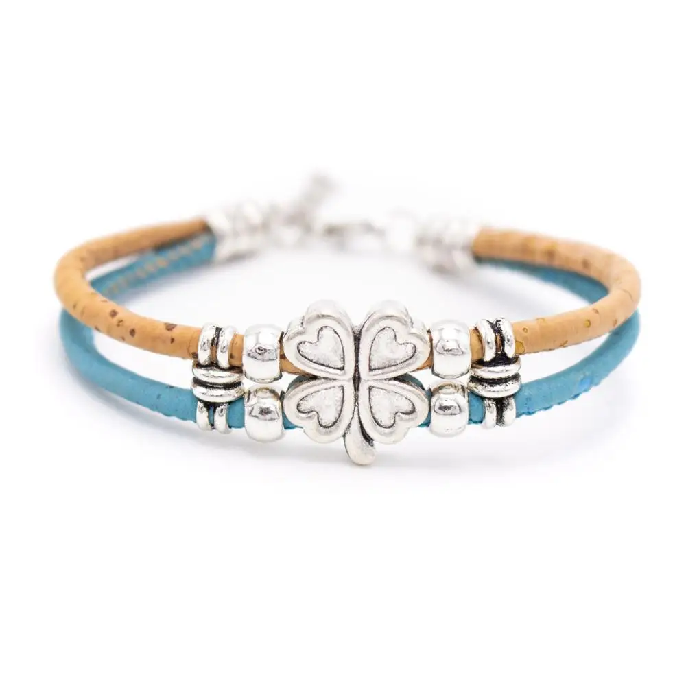 Colorful 3mm round Cork with zamak flower beads handmade jewelry bracelet for women BR-433-E-5 | Украшения и аксессуары