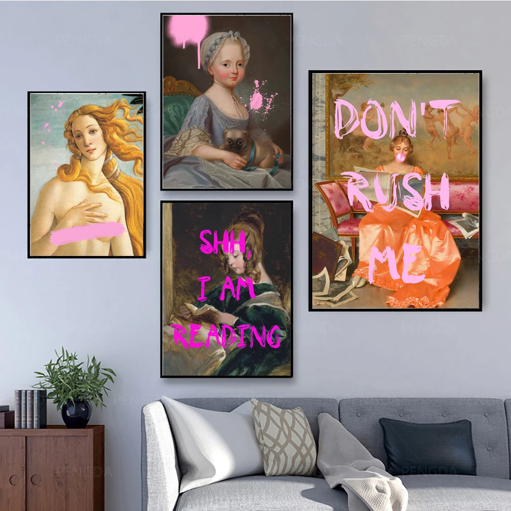 Плакаты Я читаю забавная винтажная девушка с изображением книги на стене