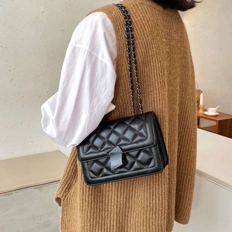 

New Small PU Leather Crossbody Bag for Women 2021 Fashion Winter Branded Chain Designer Shoulder Handbags Women's Trend Hand Bag